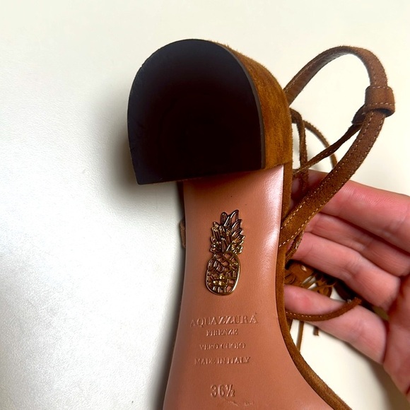 🔥 AQUAZZURA Brown Suede Wild Thing Ankle-Wrap Sandals Size 36.5 / 6.5 - Picture 9 of 16